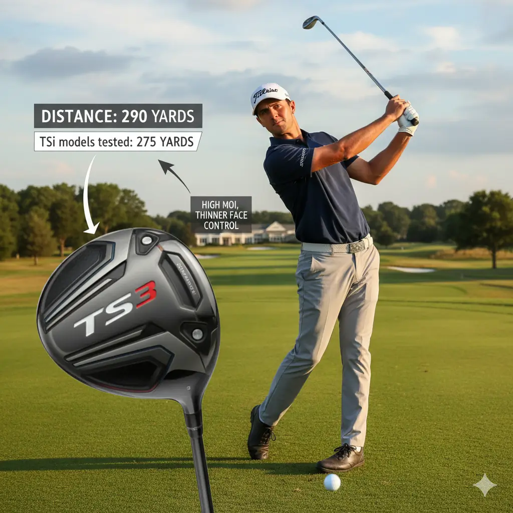A close-up of the Titleist TSi3 driver used by Justin Thomas
